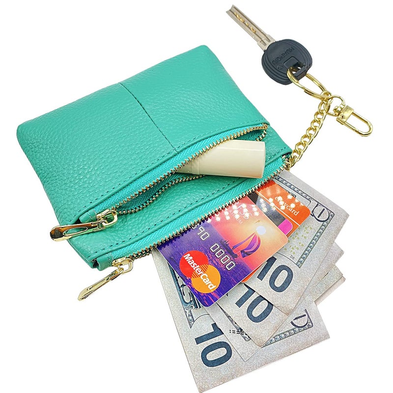 Beurlike محفظة نسائية صغيرة من بيورلايك لحفظ العملات RFID، حافظة بطاقات جلدية مع سلسلة مفاتيح (أخضر مائل إلى الأزرق) - Image 2